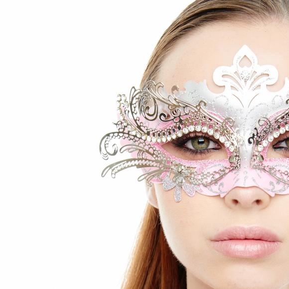 Pink & Silver Premium Laser Cut Masquerade Mask - Picture 4 of 4